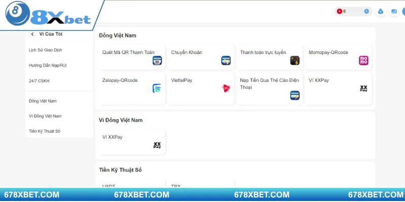 Thực hiện gửi tiền vào ví cược để tham gia chương trình